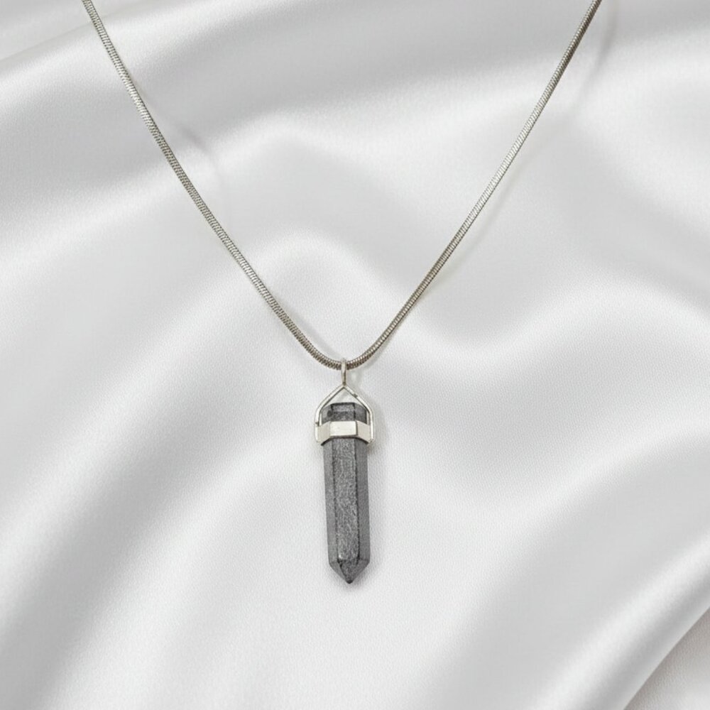 90s Vintage Sterling Silver Snake Chain Black Cloud Onyx Pendant Necklace
